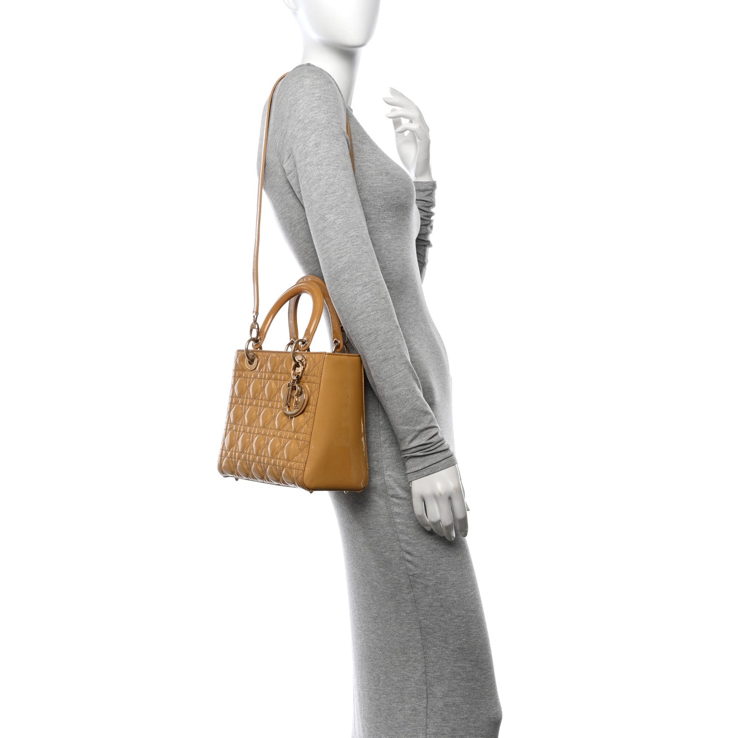 Patent Cannage Medium Lady Dior Beige