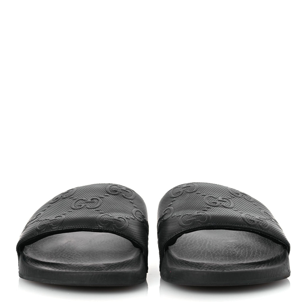 Rubber GG Monogram Mens Slide Sandals 11 Black