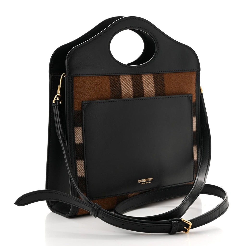 Smooth Calfskin Cashmere Check Mini Pocket Bag Brown