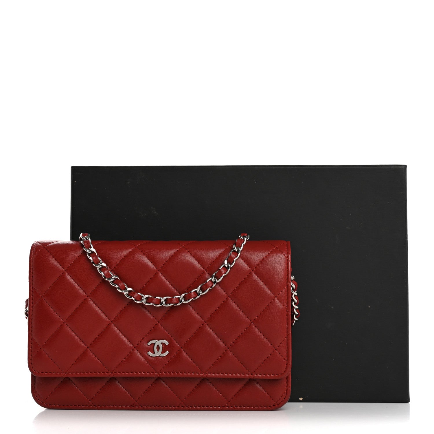 Lambskin Quilted Wallet On Chain WOC Red