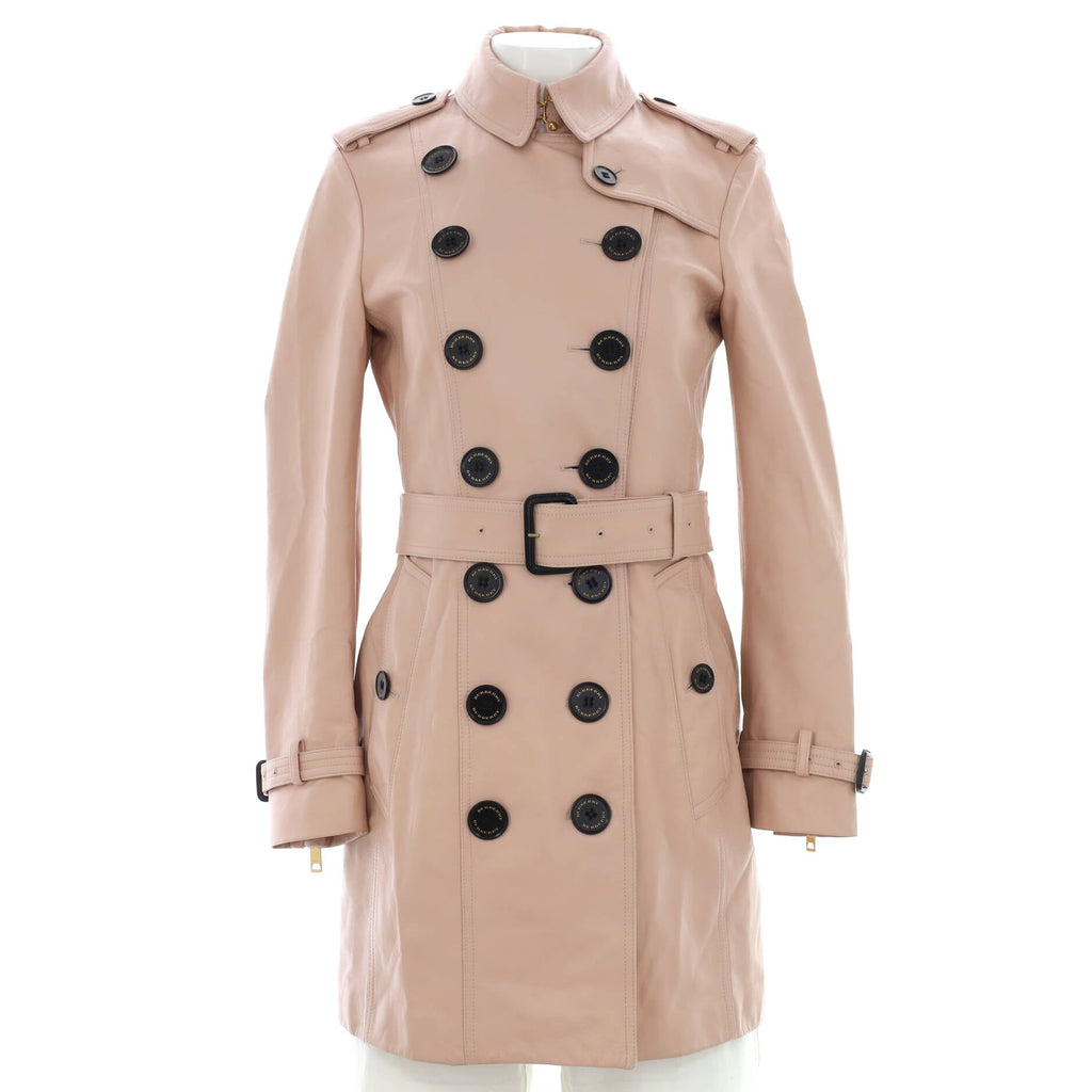 Women's Double Breasted Belted Mid-Length Trench Coat Leather