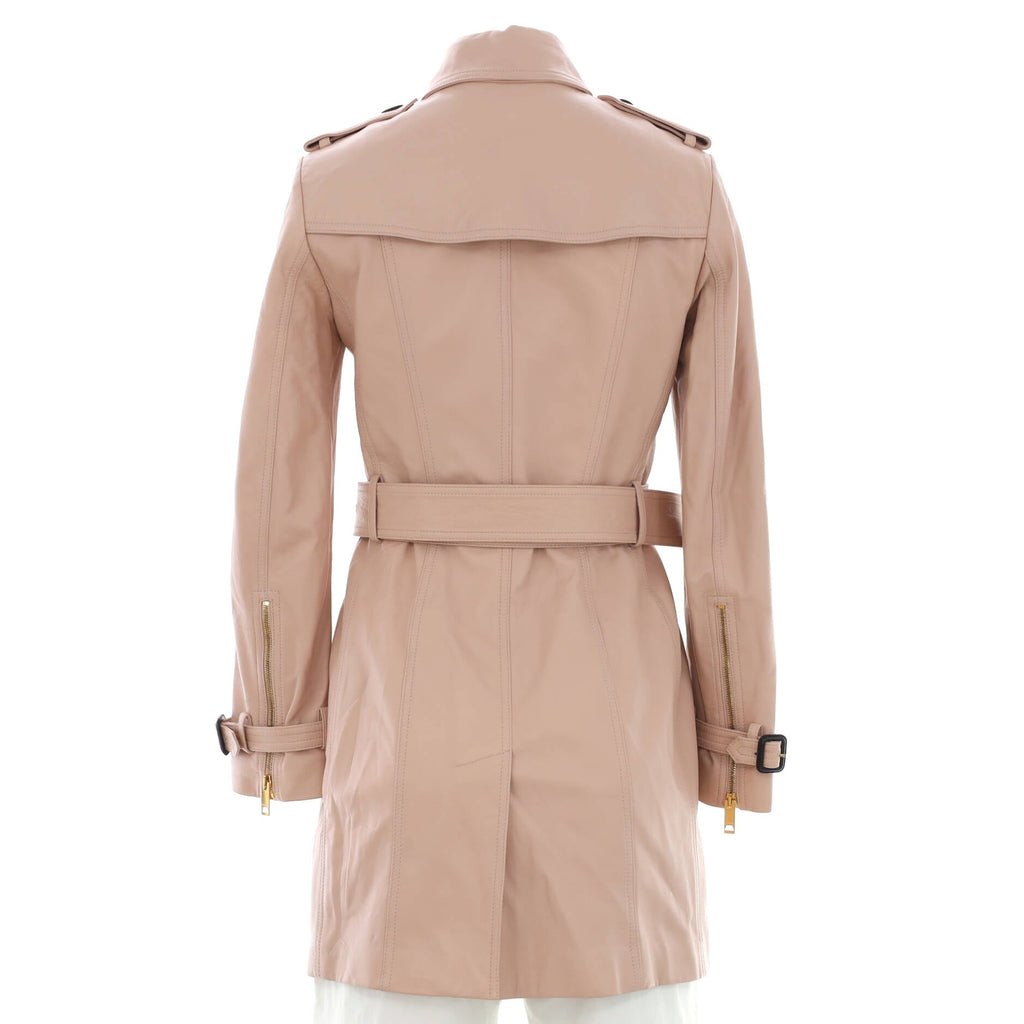 Women's Double Breasted Belted Mid-Length Trench Coat Leather