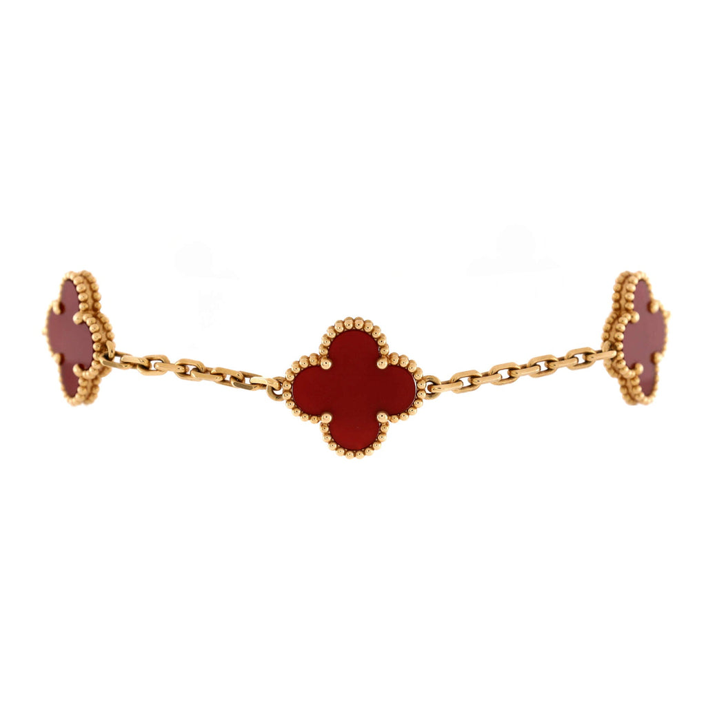 Vintage Alhambra 5 Motifs Bracelet 18K Yellow Gold and Carnelian