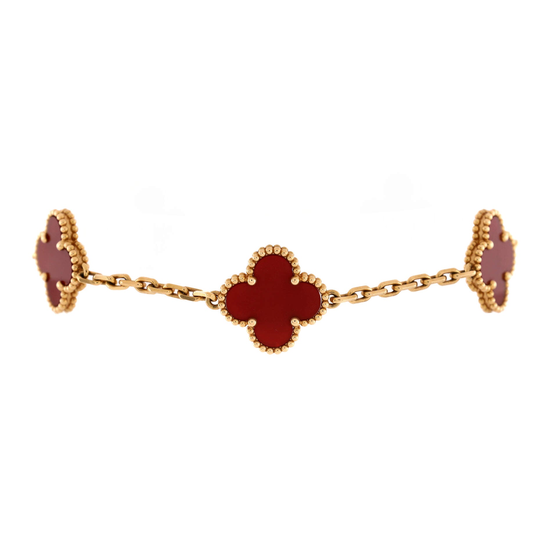 Vintage Alhambra 5 Motifs Bracelet 18K Yellow Gold and Carnelian