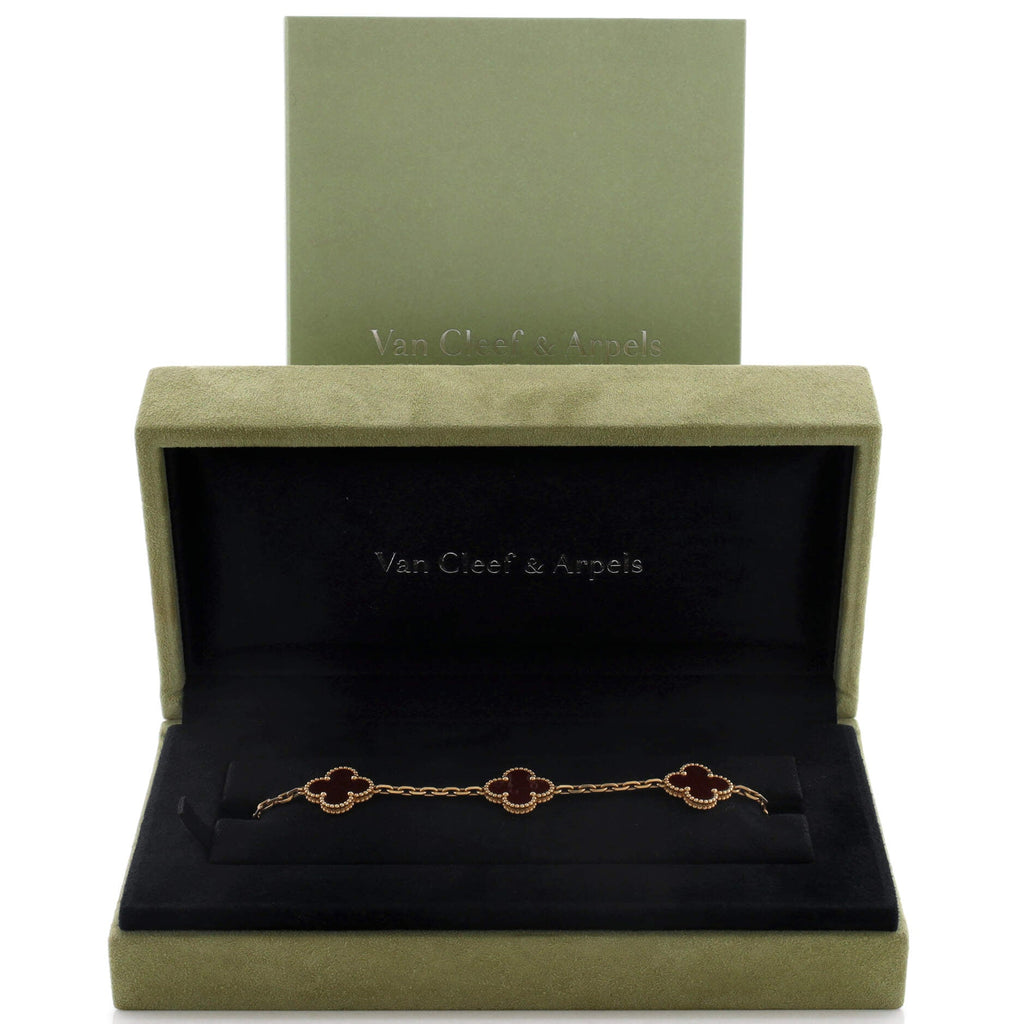 Vintage Alhambra 5 Motifs Bracelet 18K Yellow Gold and Carnelian