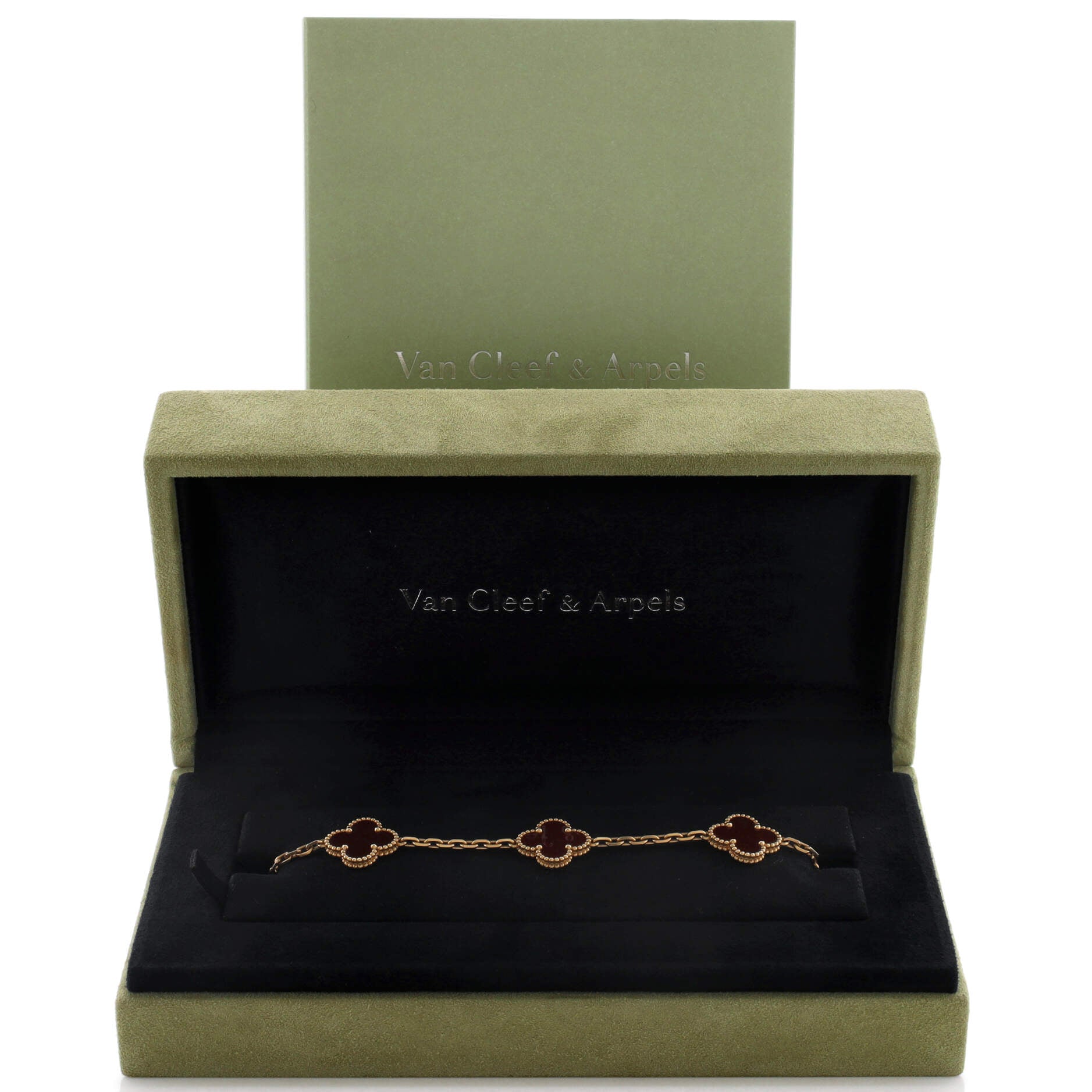 Vintage Alhambra 5 Motifs Bracelet 18K Yellow Gold and Carnelian