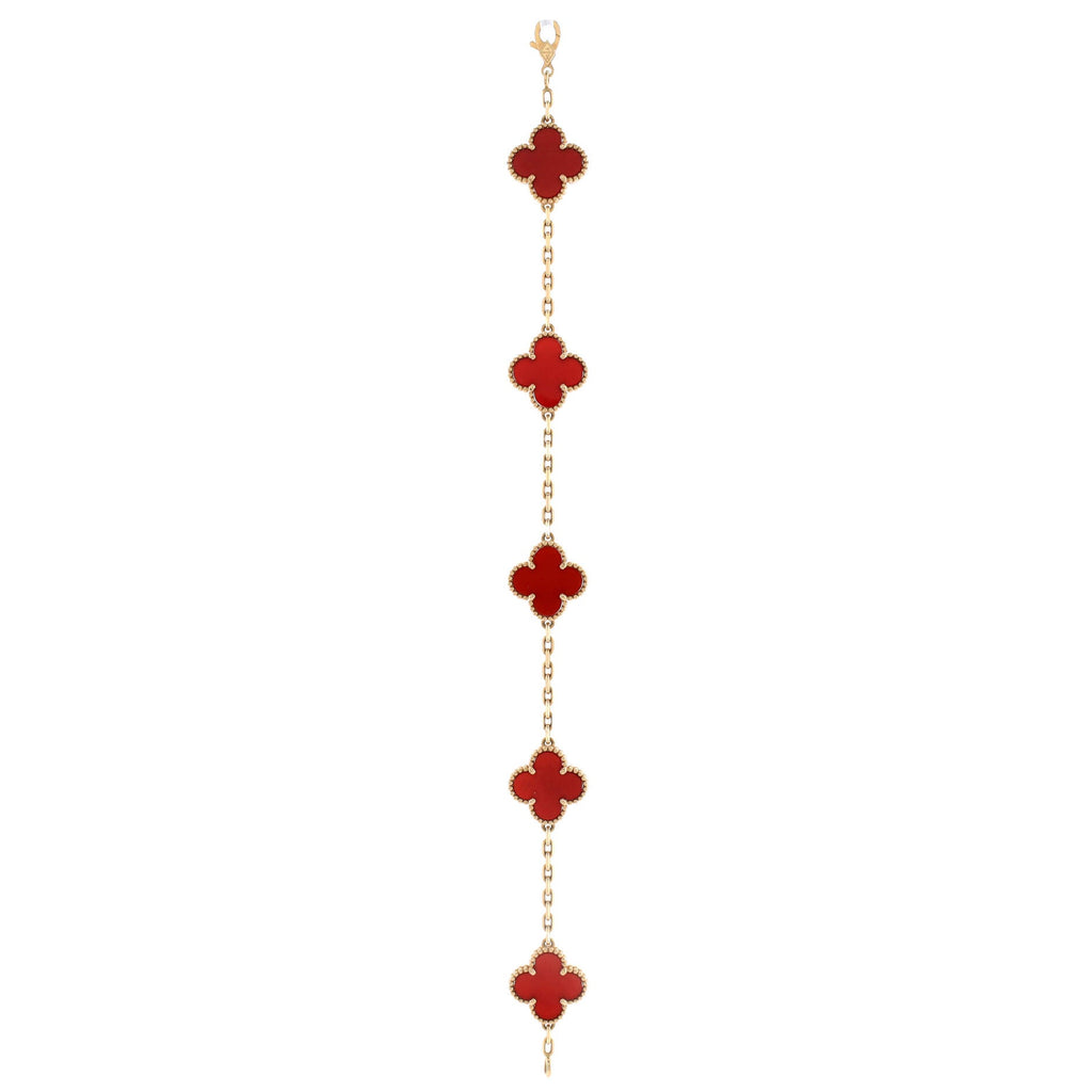 Vintage Alhambra 5 Motifs Bracelet 18K Yellow Gold and Carnelian