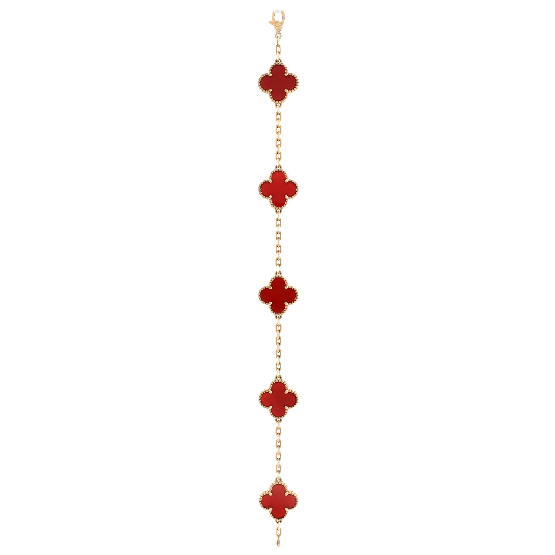 Vintage Alhambra 5 Motifs Bracelet 18K Yellow Gold and Carnelian