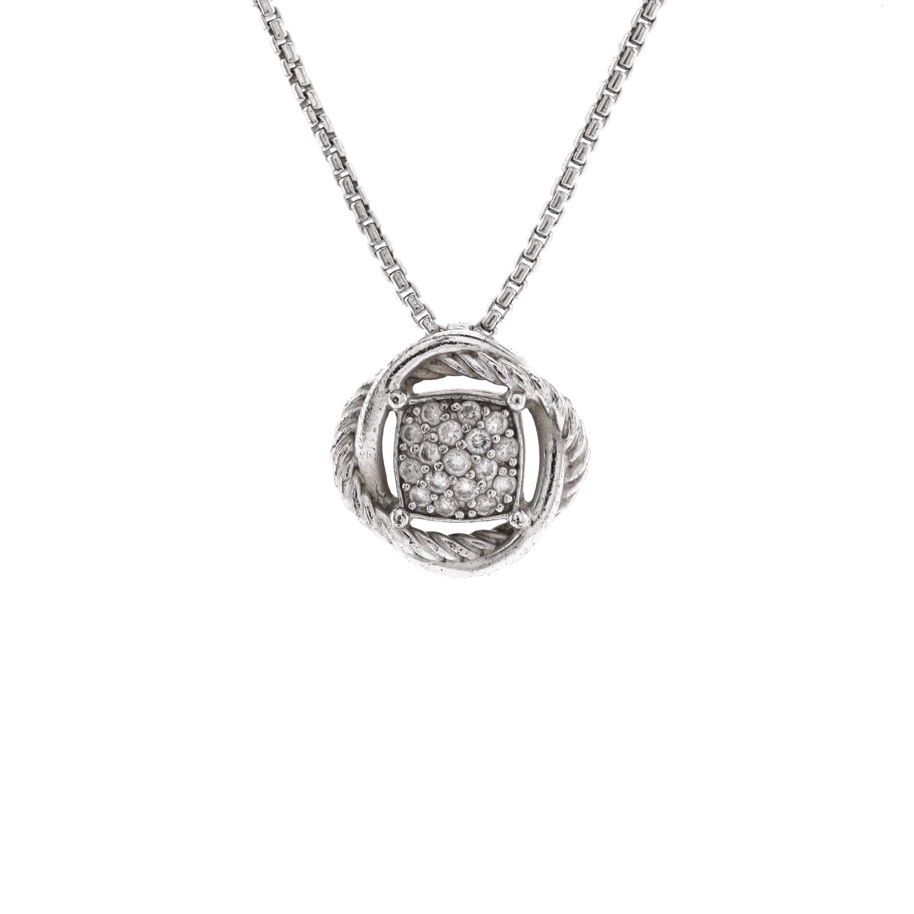 Infinity Pendant Necklace Sterling Silver with Pave Diamonds 20mm