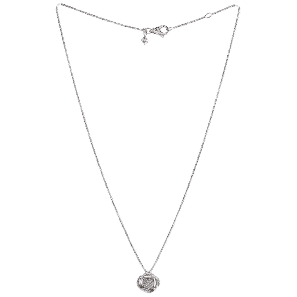 Infinity Pendant Necklace Sterling Silver with Pave Diamonds 20mm