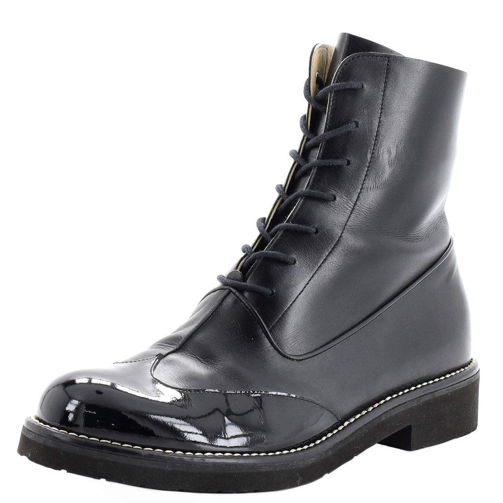Women's Lace Up Brogue Ankle Boots Leather and Patent