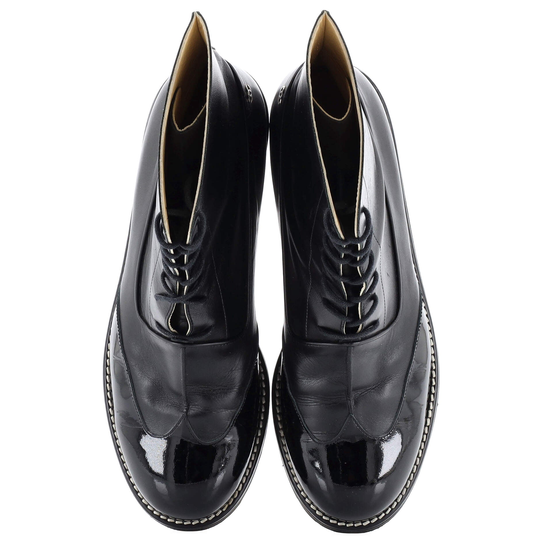 Women's Lace Up Brogue Ankle Boots Leather and Patent