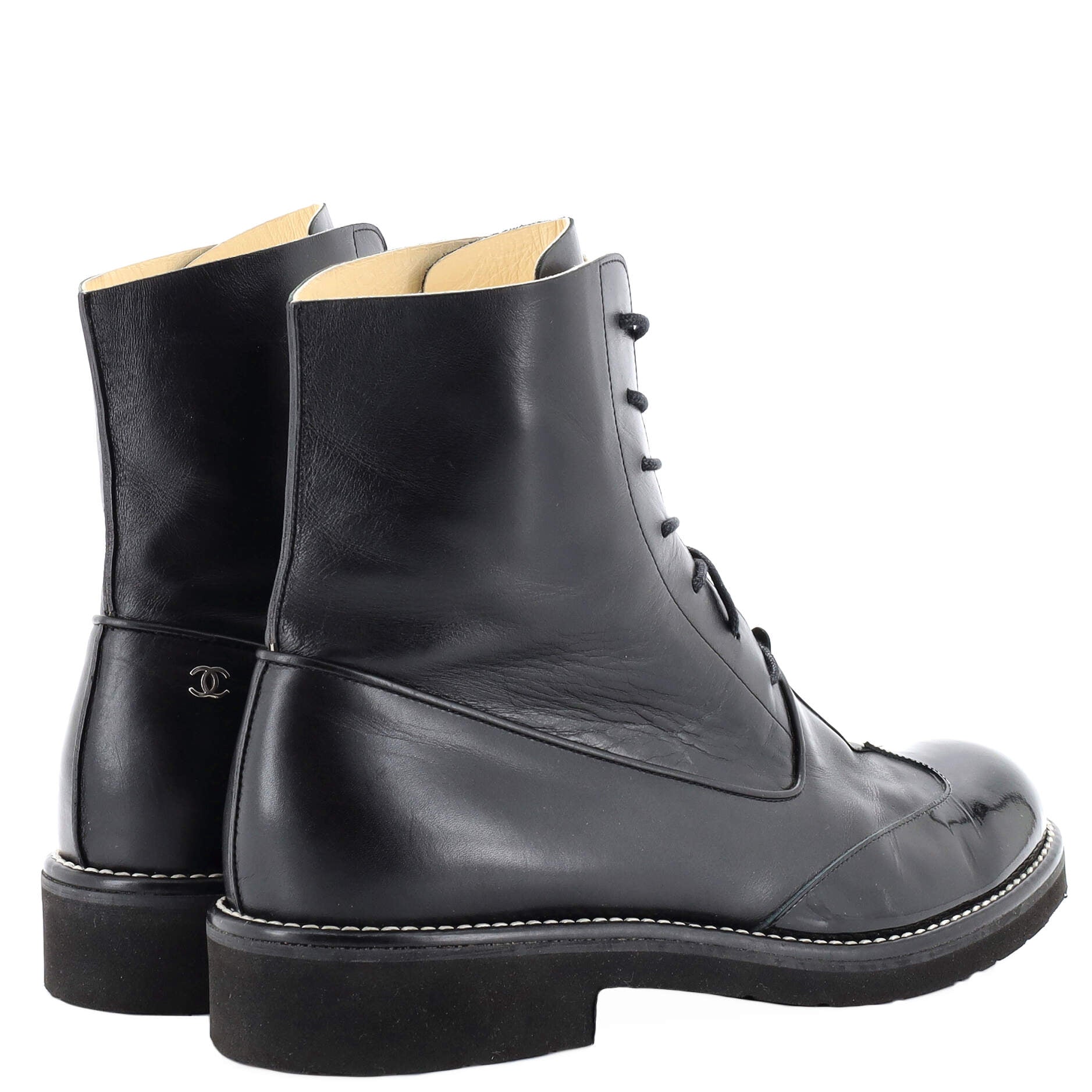 Women's Lace Up Brogue Ankle Boots Leather and Patent