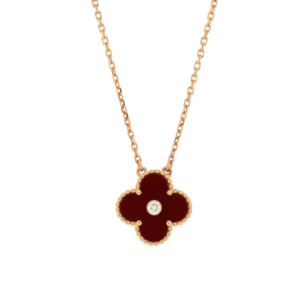 Vintage Alhambra Pendant Necklace 18K Rose Gold and Carnelian with Diamond