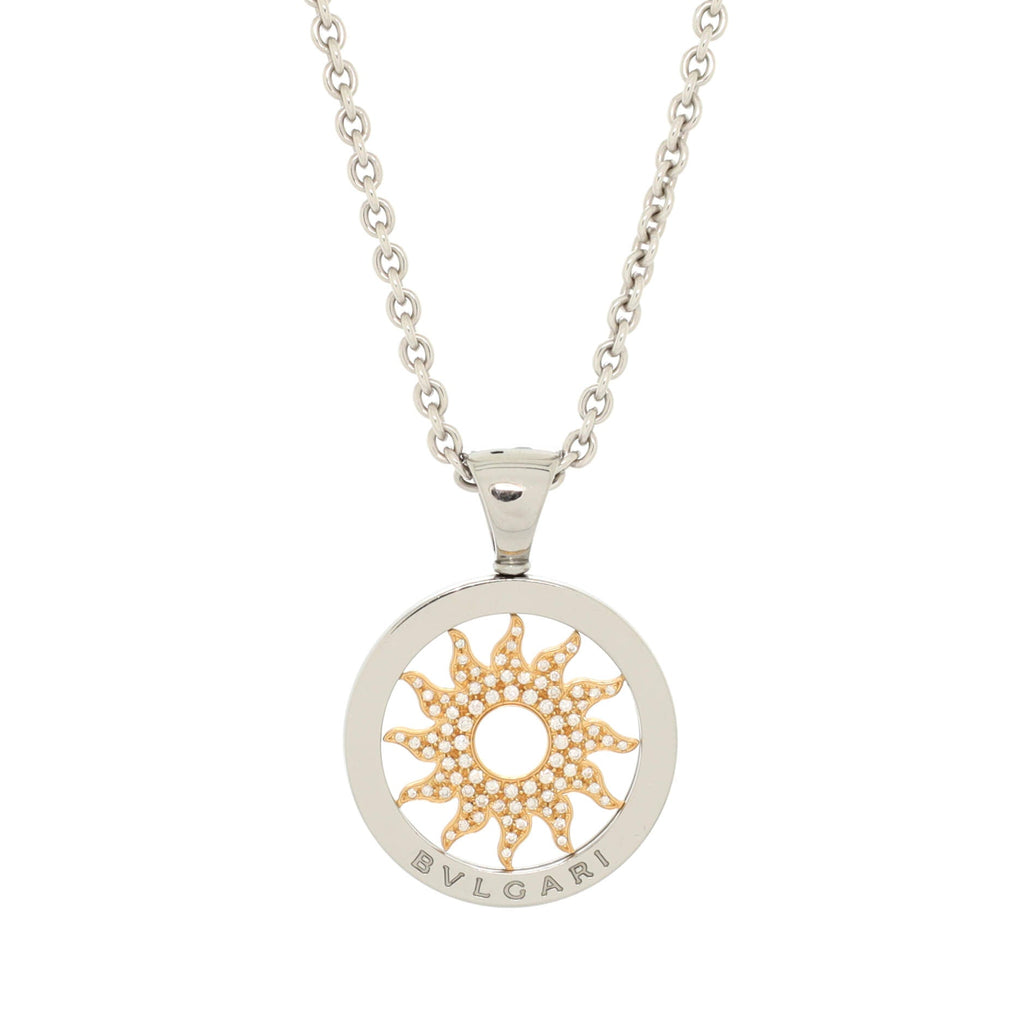 Tondo Sun Pendant Necklace 18K Yellow Gold and Stainless Steel with Diamonds