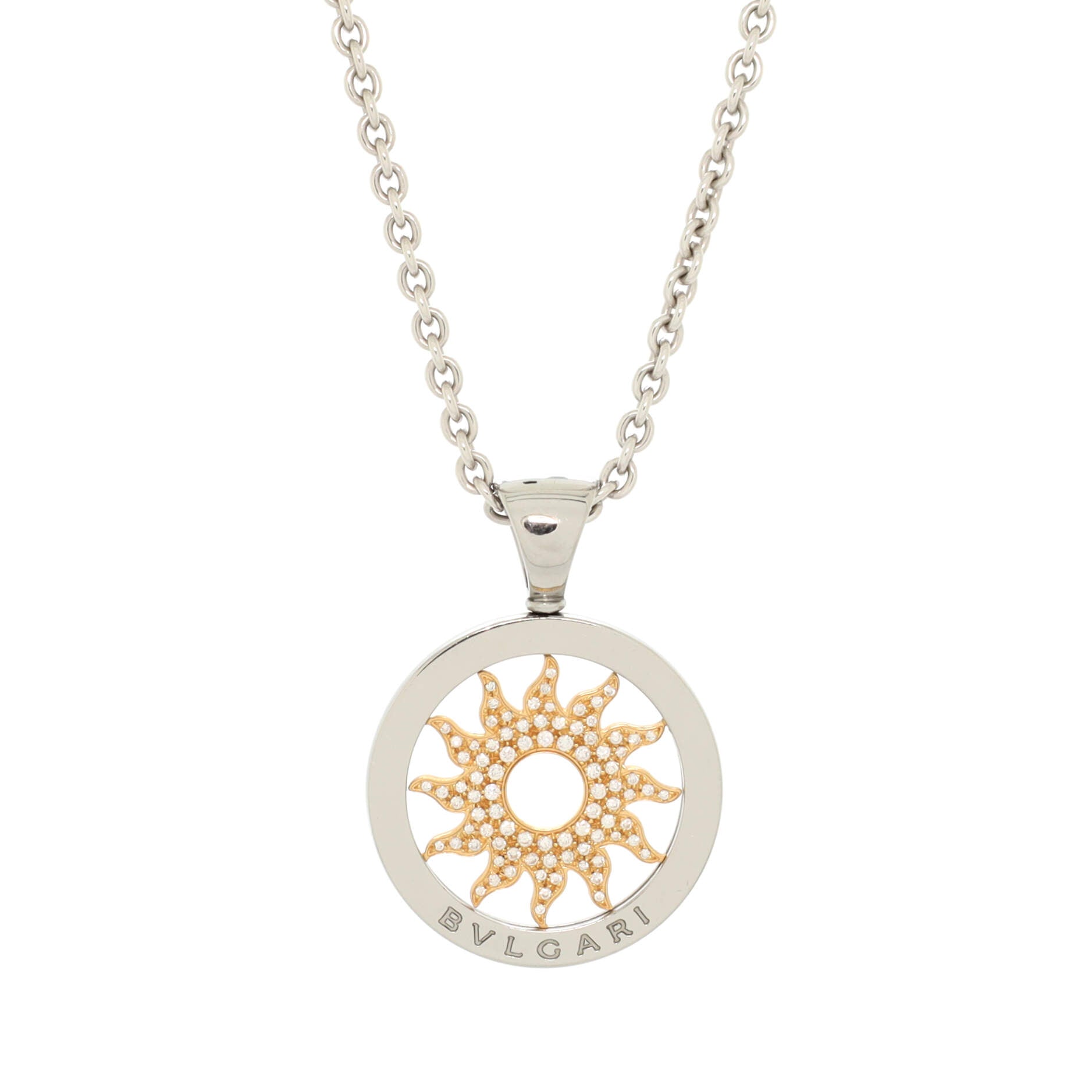 Tondo Sun Pendant Necklace 18K Yellow Gold and Stainless Steel with Diamonds