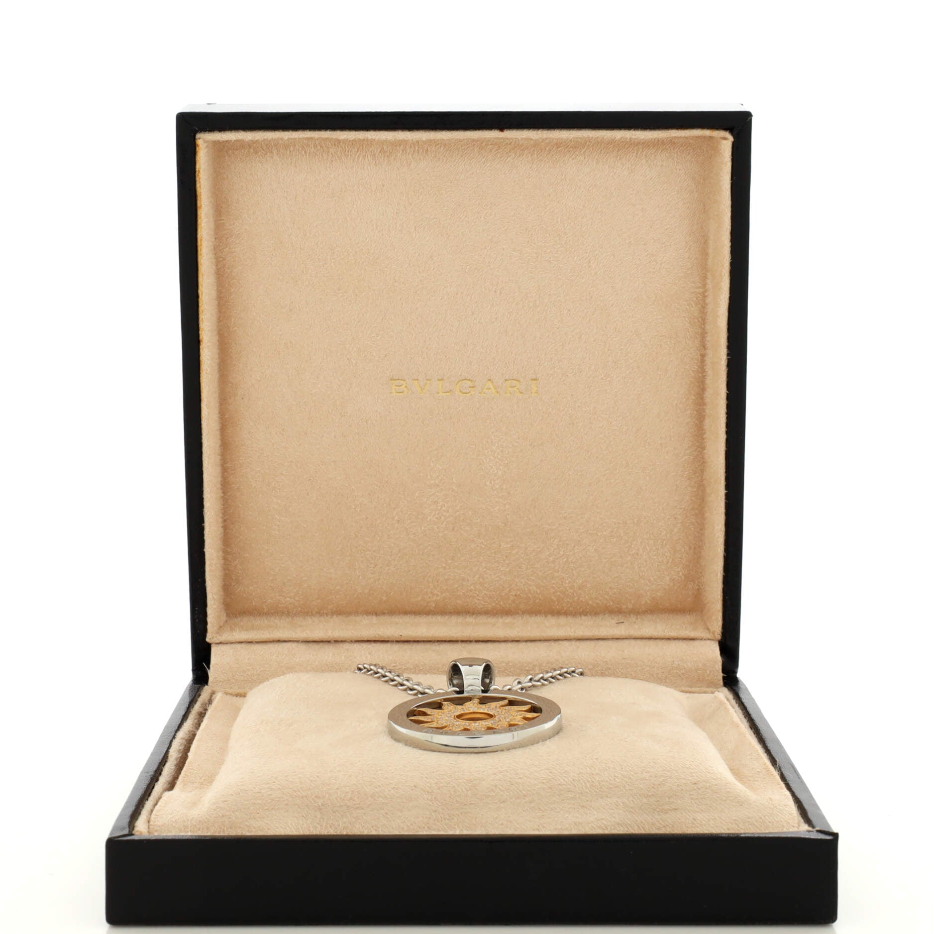 Tondo Sun Pendant Necklace 18K Yellow Gold and Stainless Steel with Diamonds