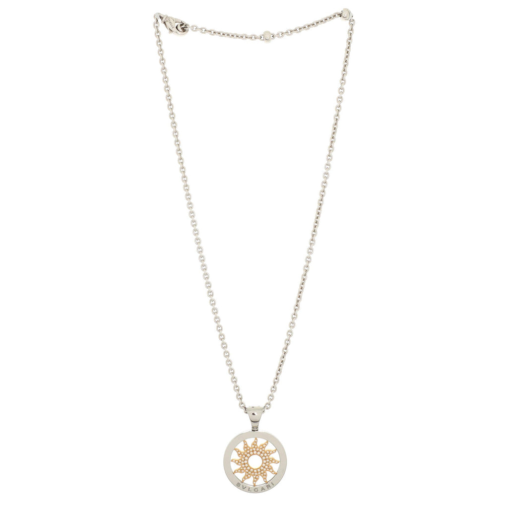 Tondo Sun Pendant Necklace 18K Yellow Gold and Stainless Steel with Diamonds