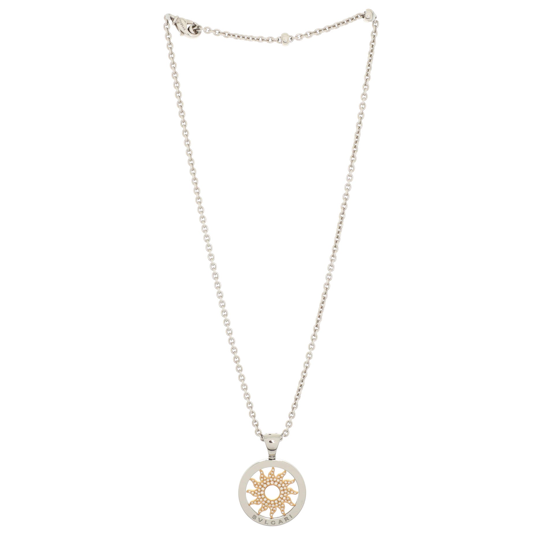 Tondo Sun Pendant Necklace 18K Yellow Gold and Stainless Steel with Diamonds