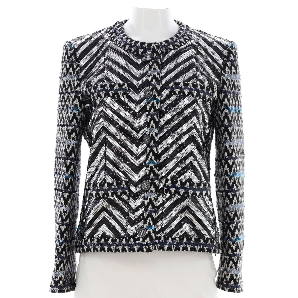 Women's Collarless Jacket Tweed with Sequins