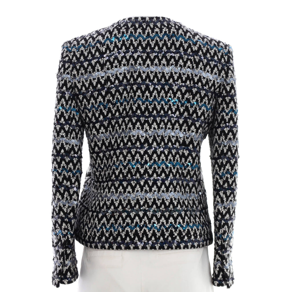 Women's Collarless Jacket Tweed with Sequins