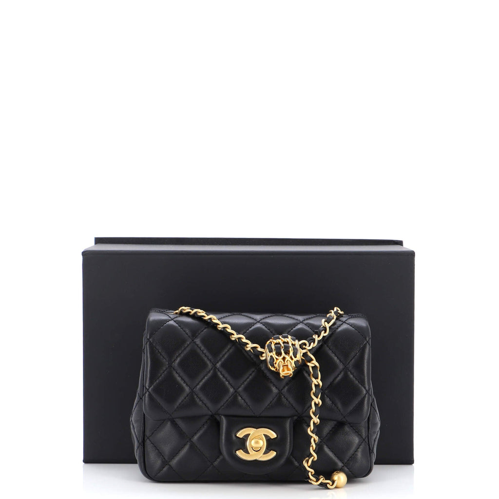Pearl Crush Square Flap Bag Quilted Lambskin Mini