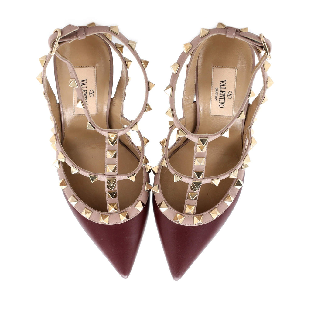 Women's Rolling Rockstud Ankle Strap Pumps Leather 100