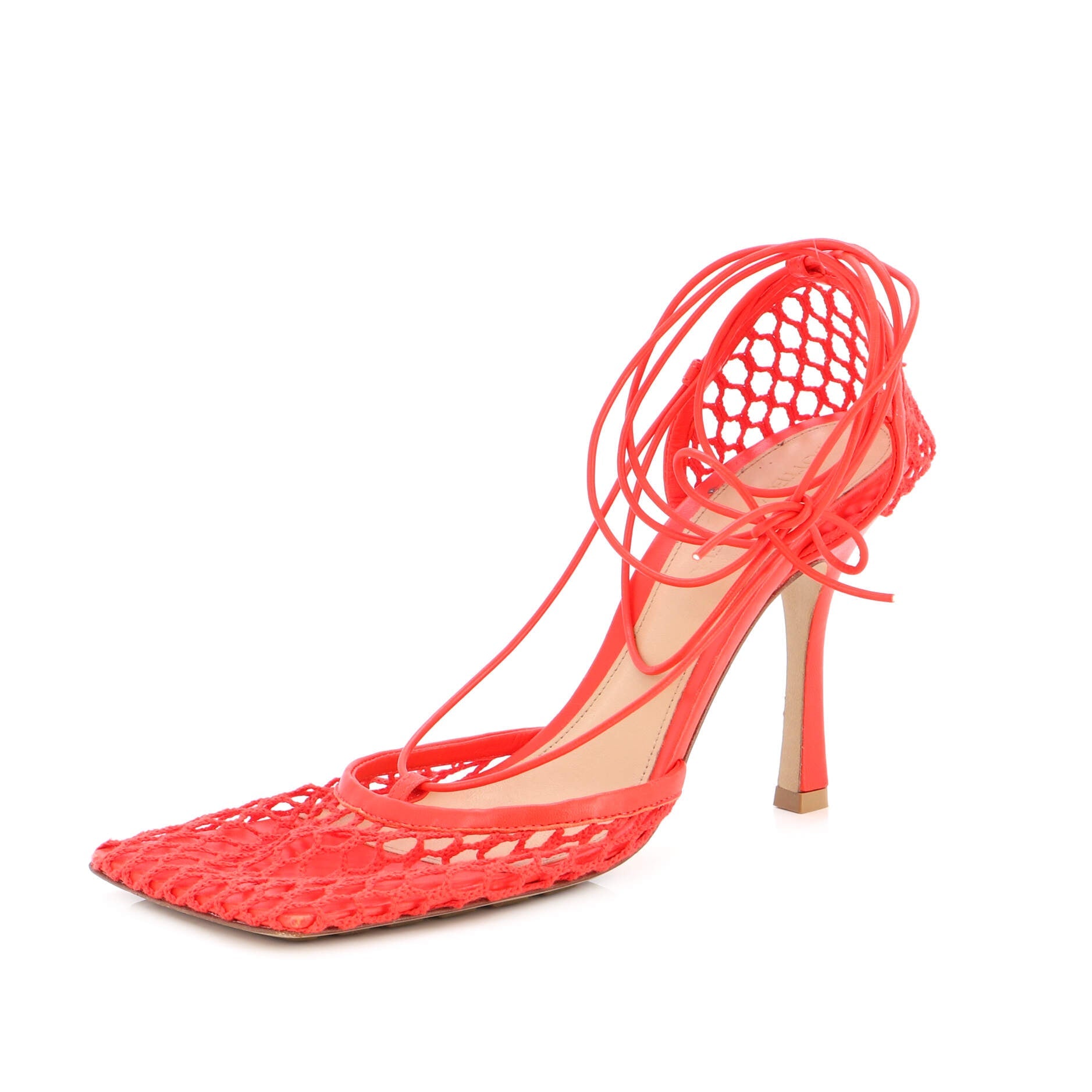 Women's Stretch Ankle Tie Heeled Sandals Mesh with Leather
