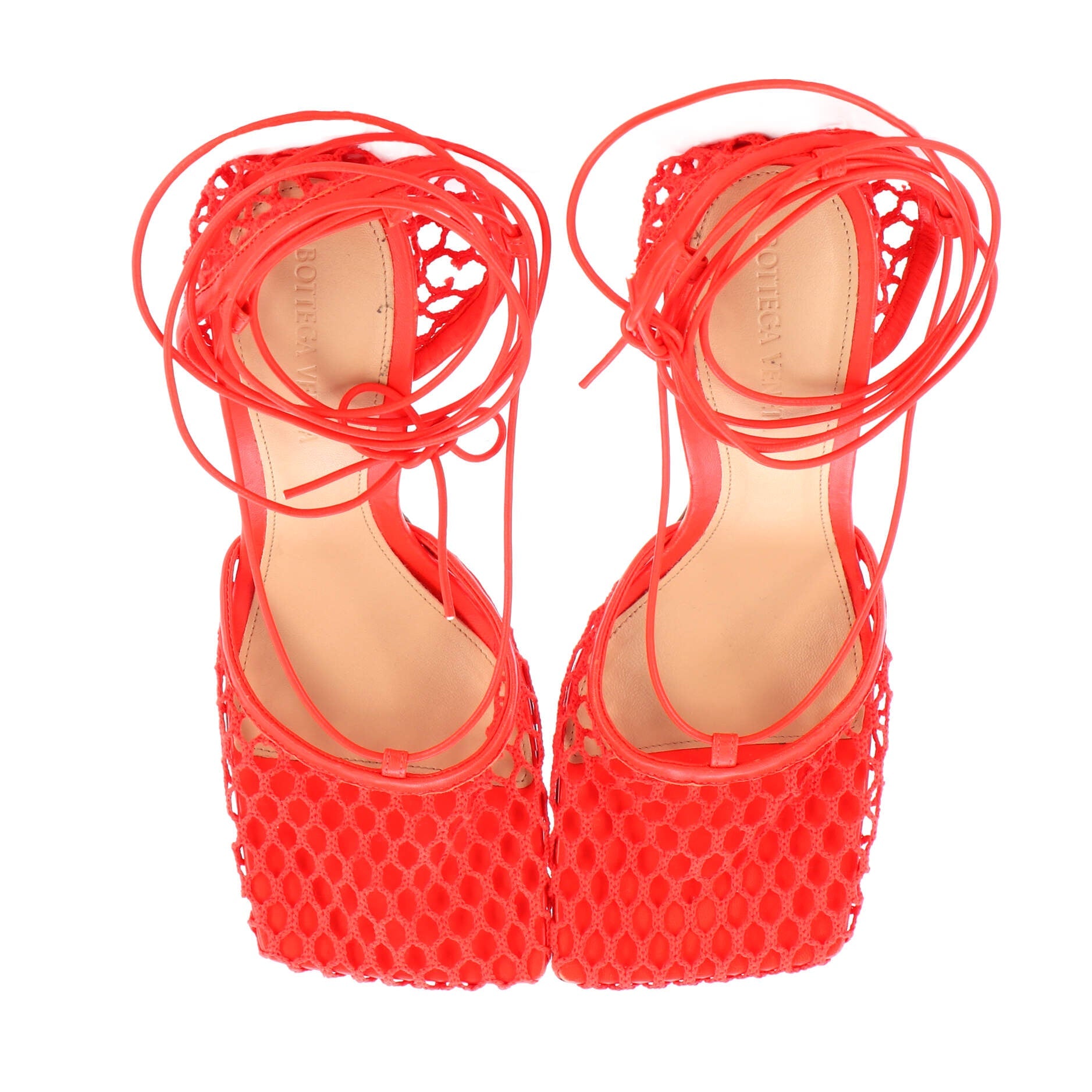 Women's Stretch Ankle Tie Heeled Sandals Mesh with Leather