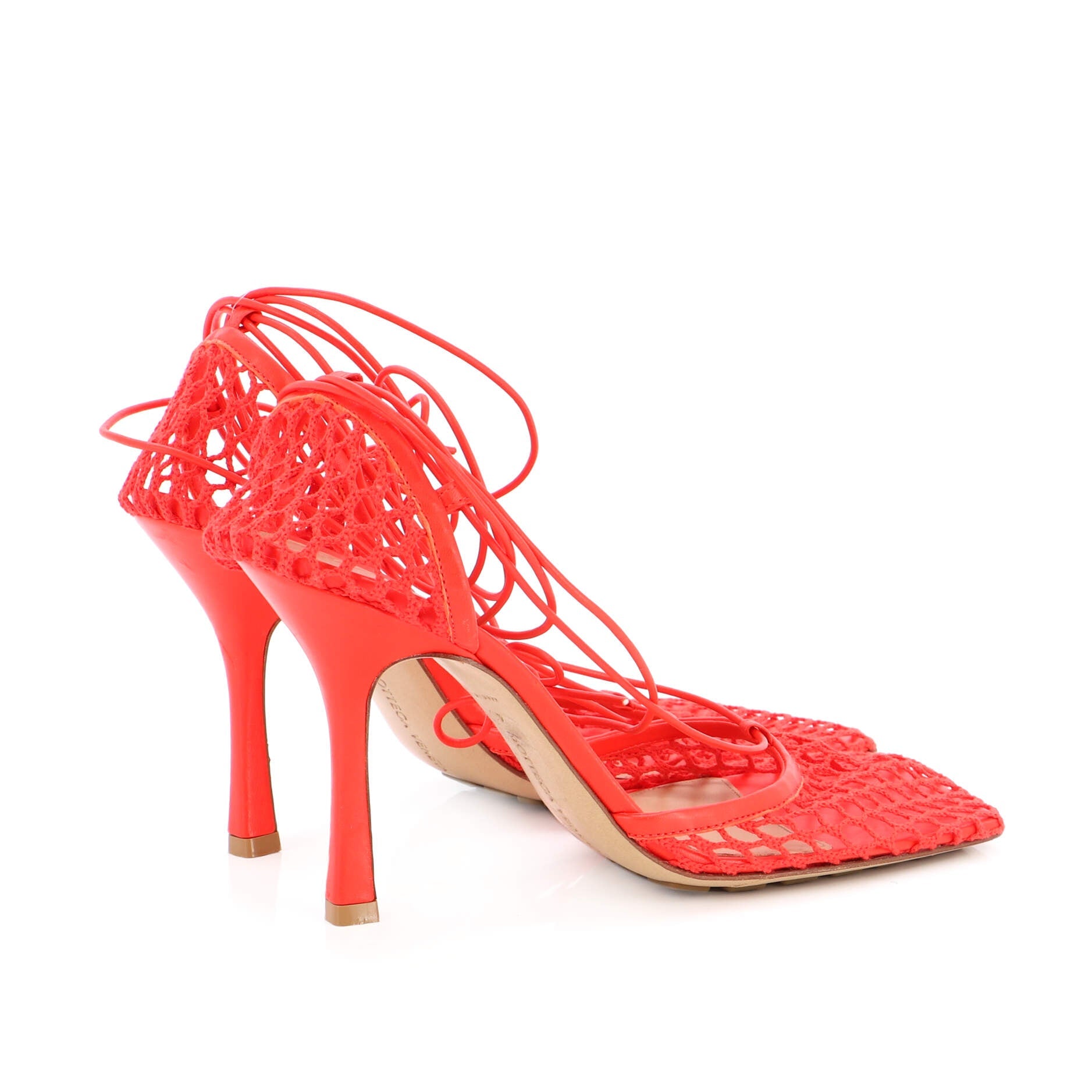Women's Stretch Ankle Tie Heeled Sandals Mesh with Leather
