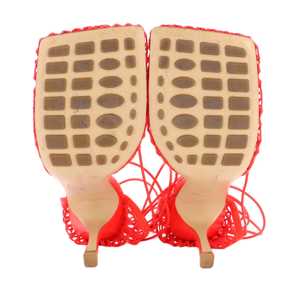 Women's Stretch Ankle Tie Heeled Sandals Mesh with Leather