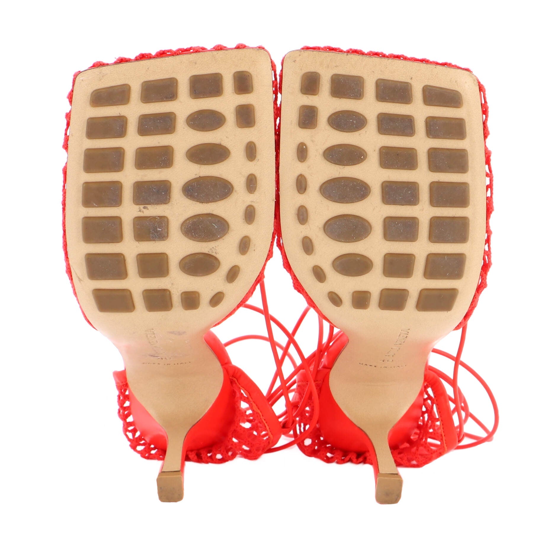 Women's Stretch Ankle Tie Heeled Sandals Mesh with Leather