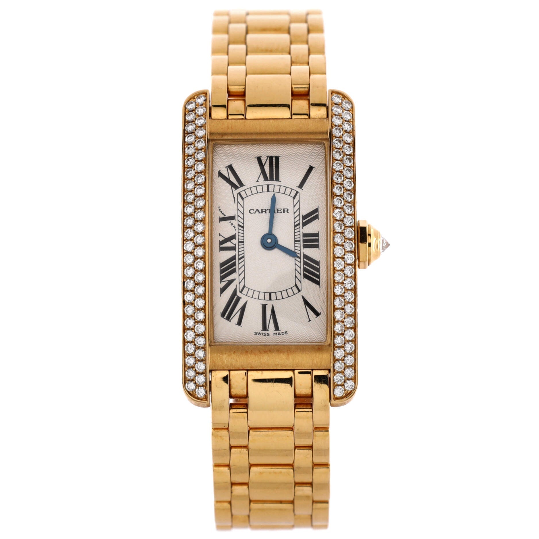 Tank Americaine Quartz Watch Yellow Gold with Diamond Bezel 19