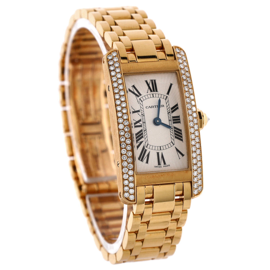 Tank Americaine Quartz Watch Yellow Gold with Diamond Bezel 19