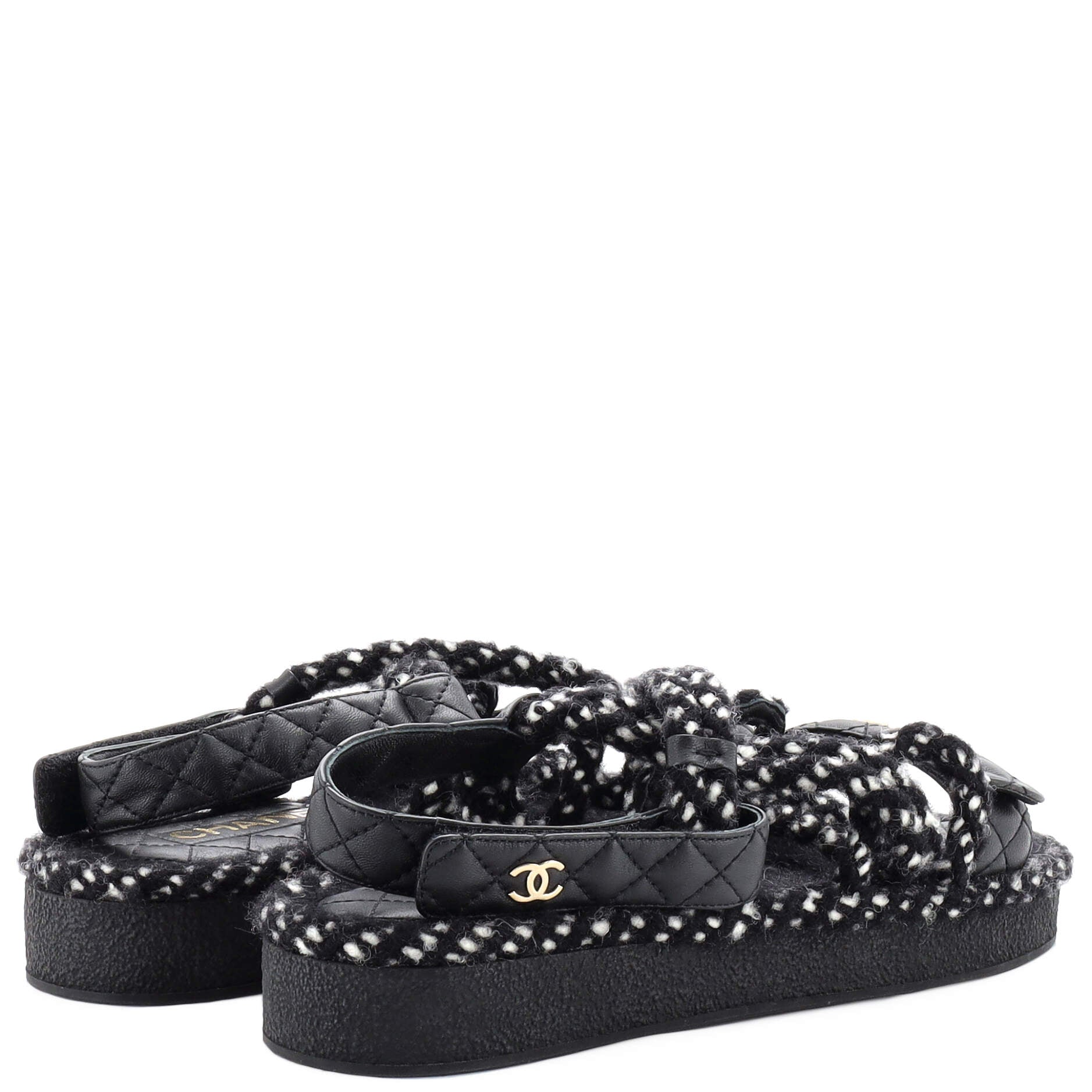 Women's Cord Velcro Dad Sandals Quilted Leather