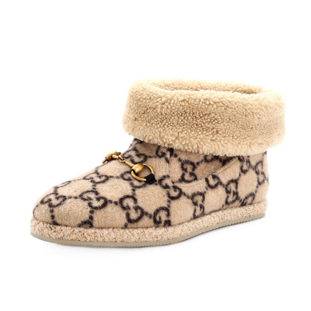 Women's Fria Horsebit Ankle Boots GG Wool and Shearling
