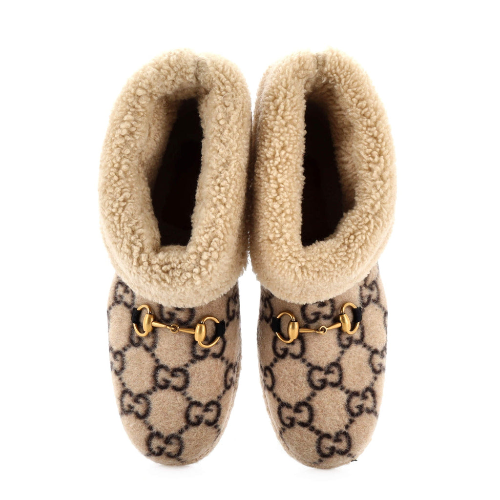 Women's Fria Horsebit Ankle Boots GG Wool and Shearling