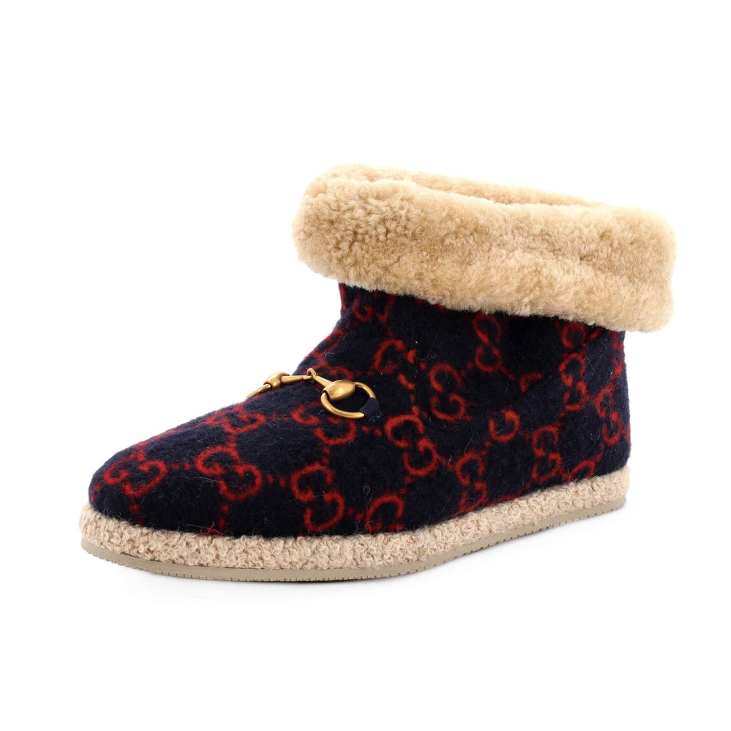 Women's Fria Horsebit Ankle Boots GG Wool and Shearling
