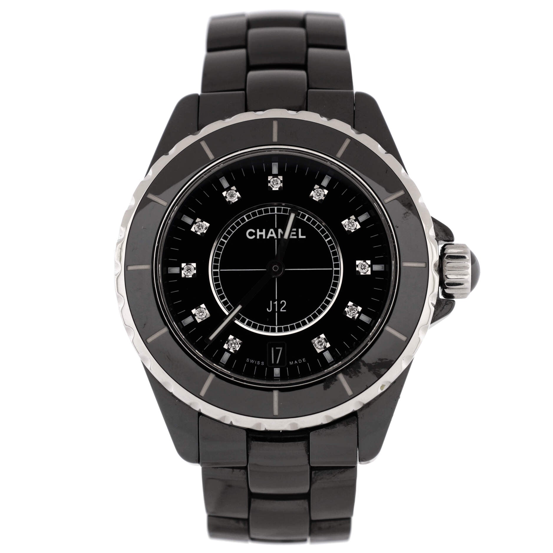 J12 Automatic Watch Ceramic and Stainless Steel with Diamond Markers 38
