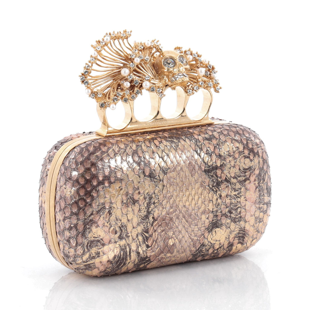 Flower Skull Knuckle Box Clutch Python Small