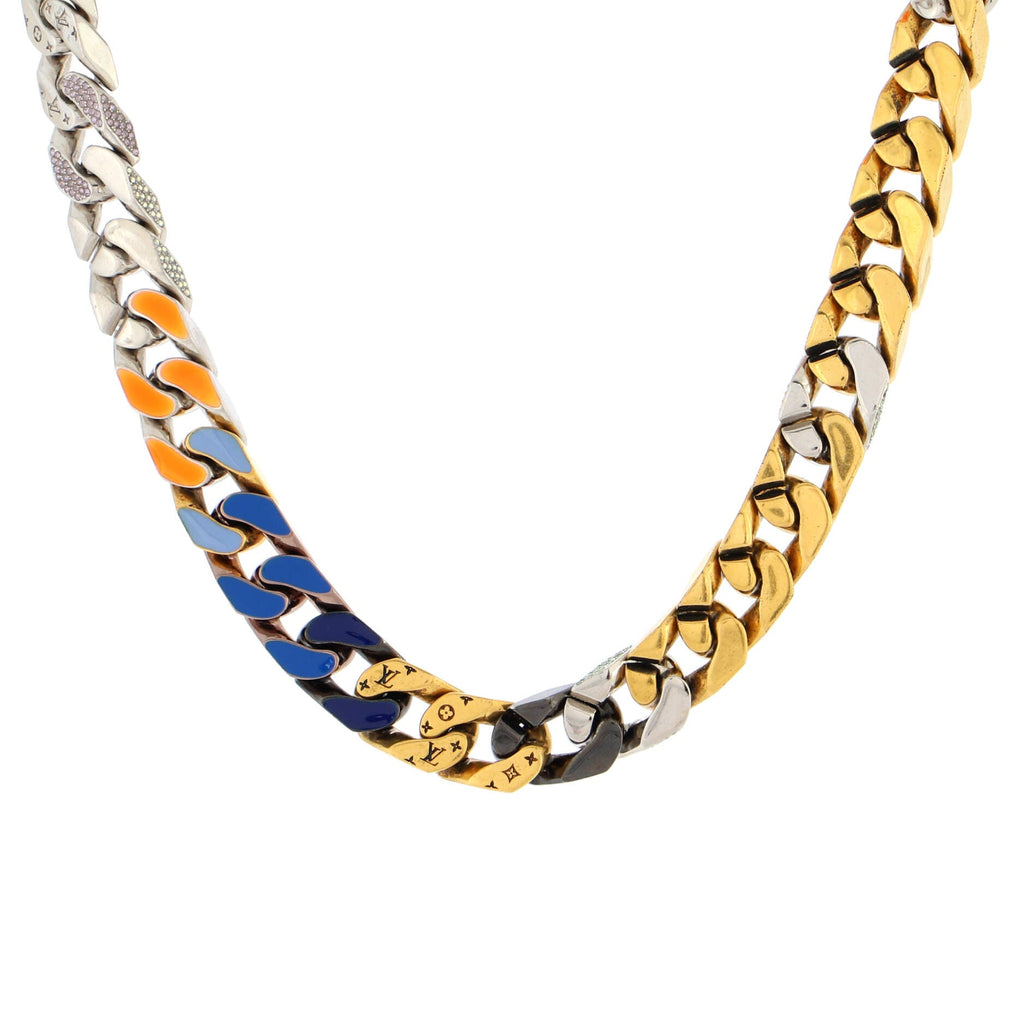 Soapy Chain Link Necklace Metal and Ceramic with Enamel and Crystals
