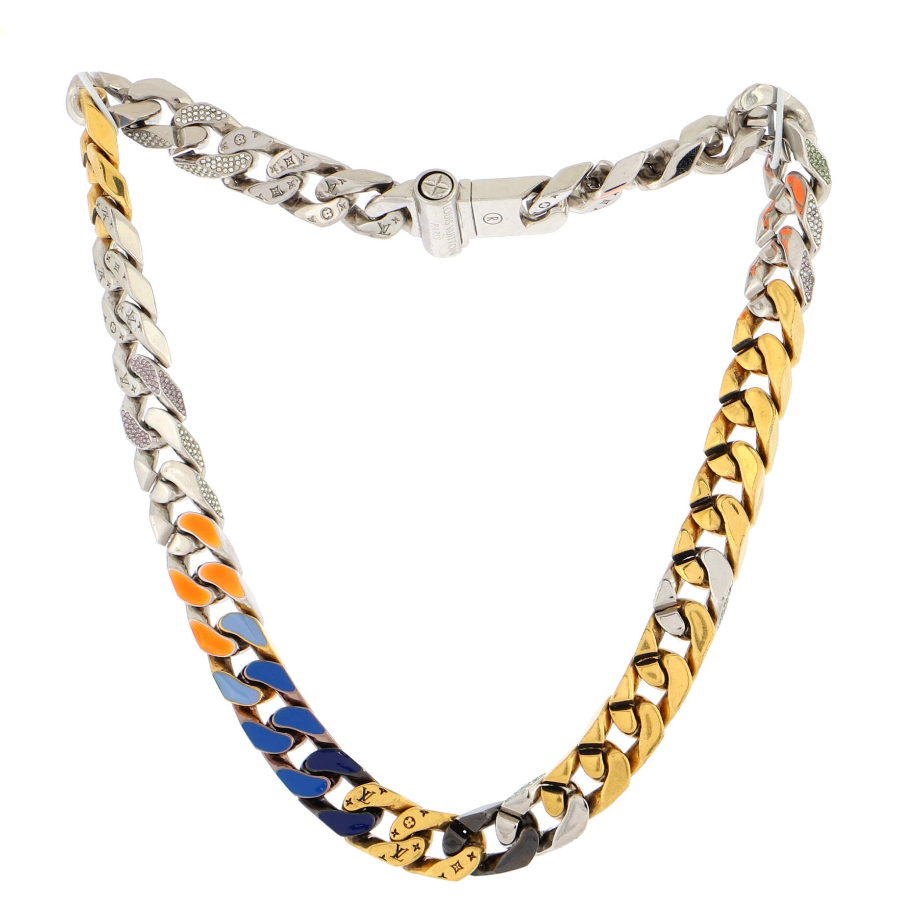 Soapy Chain Link Necklace Metal and Ceramic with Enamel and Crystals