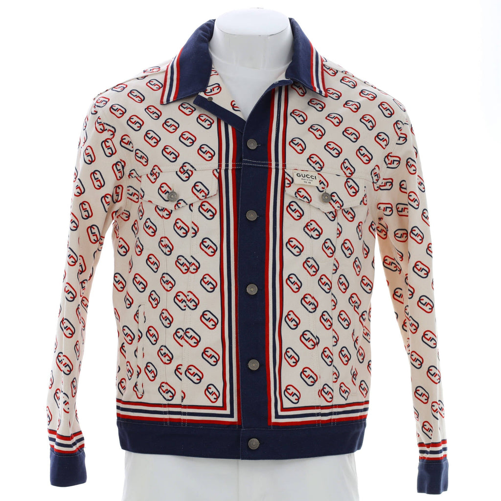 Men's Logo Button Up Jacket Printed Denim