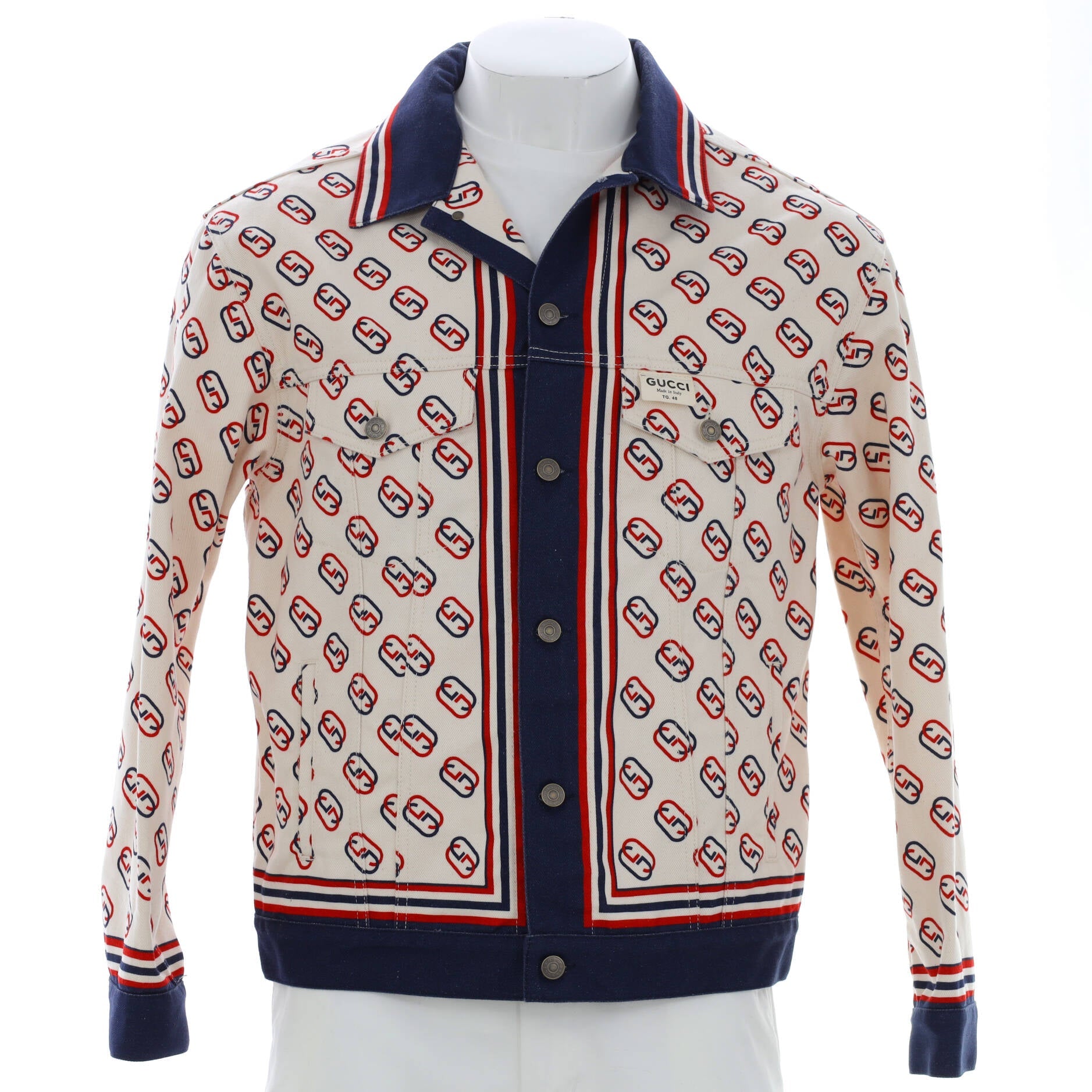 Men's Logo Button Up Jacket Printed Denim