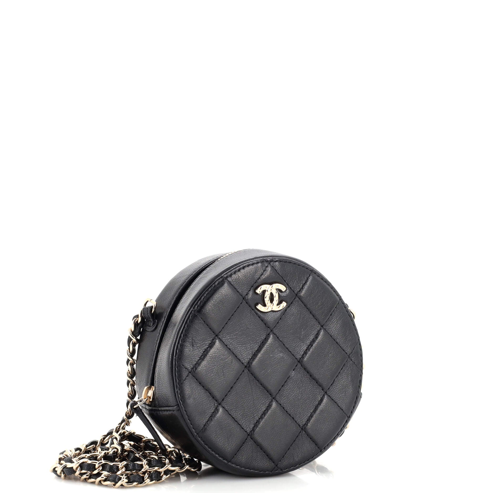 Round Clutch with Chain Debossed Quilted Leather
