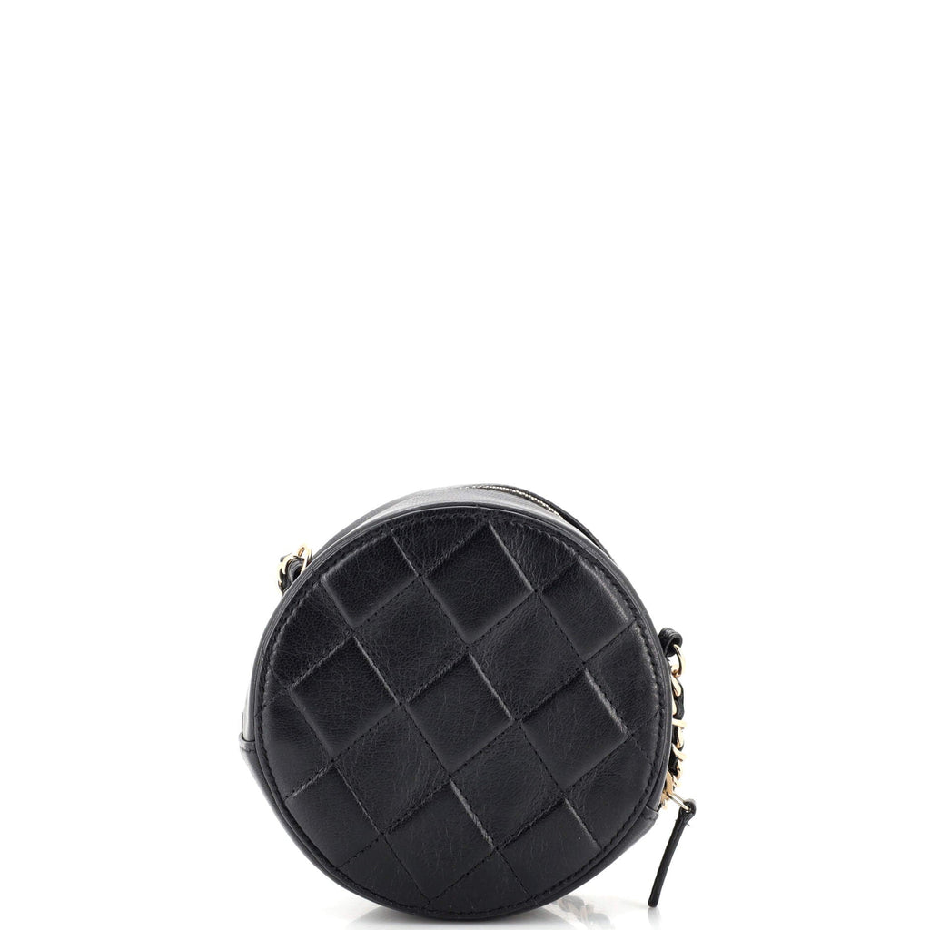 Round Clutch with Chain Debossed Quilted Leather