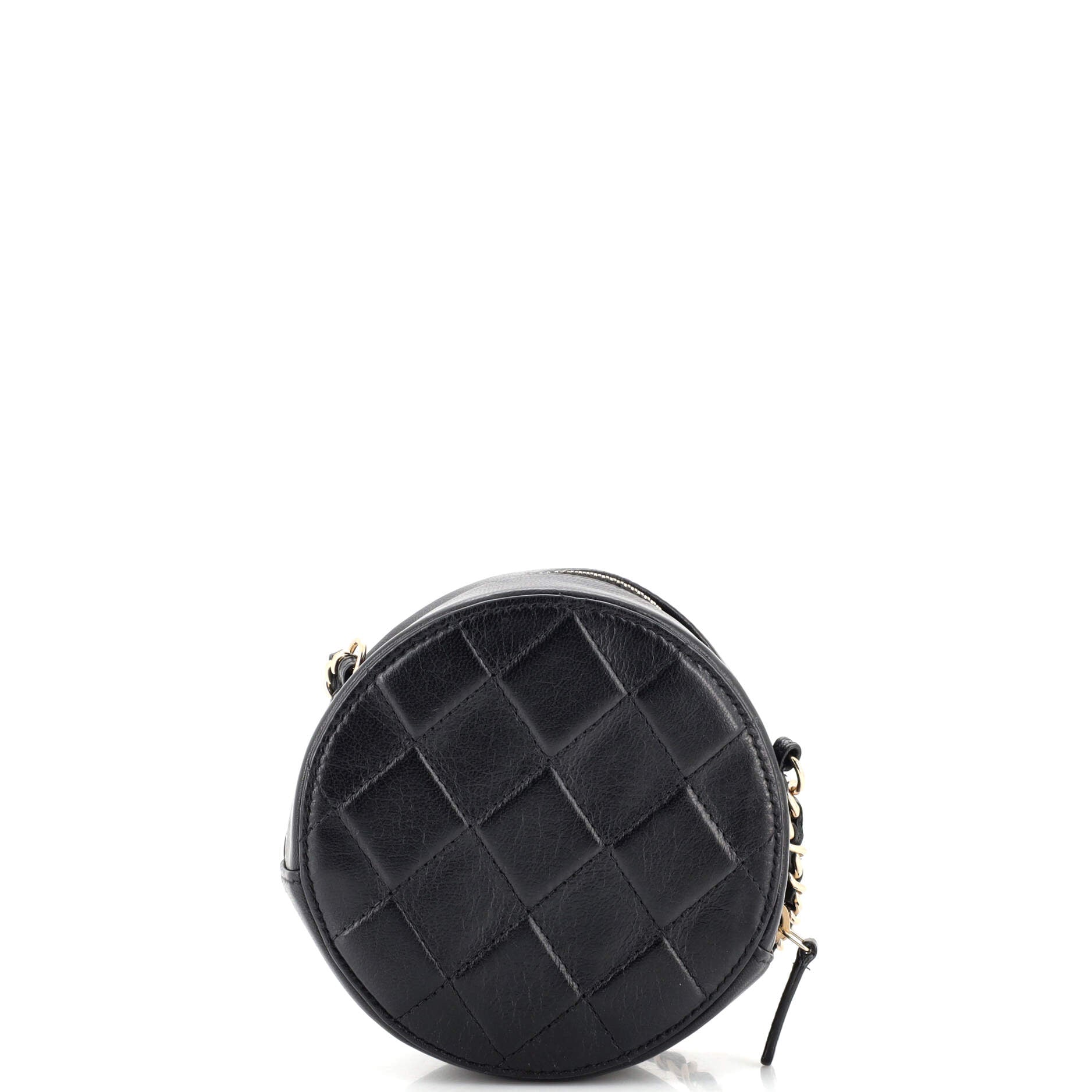 Round Clutch with Chain Debossed Quilted Leather