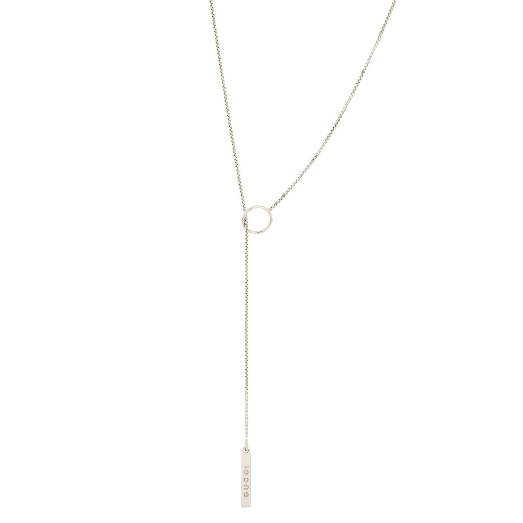 Logo Lariat Necklace 18K White Gold