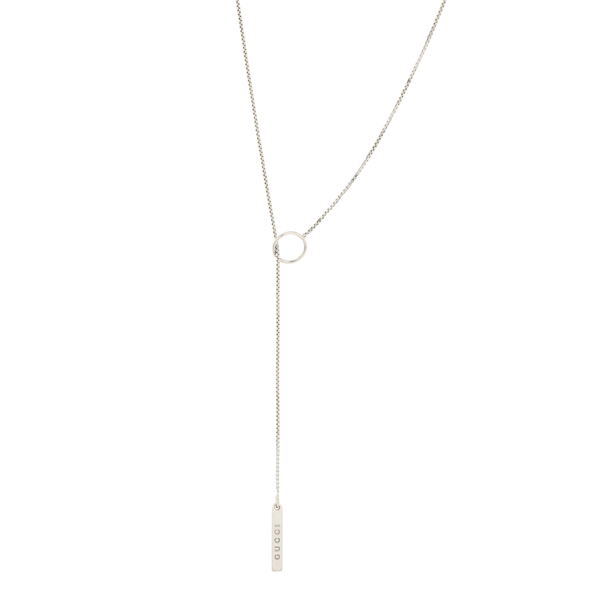 Logo Lariat Necklace 18K White Gold