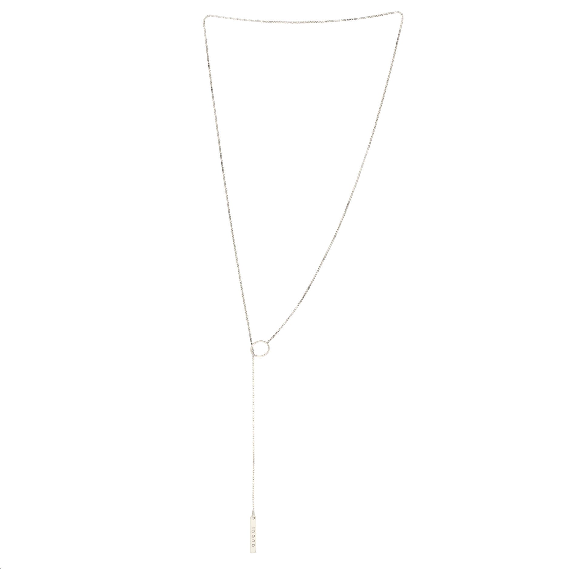 Logo Lariat Necklace 18K White Gold